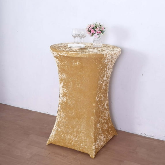 Efavormart Champagne Crushed Velvet Stretch Fitted Round Highboy Cocktail Table Cover