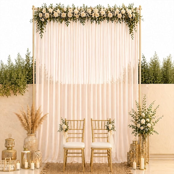 Efavormart Chiffon Backdrop Curtain Panel 10ft x 14ft – Blush Durable Flame Resistant Sheer Draping Fabric with Rod Pocket