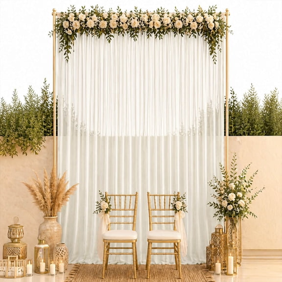 Efavormart Chiffon Backdrop Curtain Panel 10ft x 14ft – Ivory Durable Flame Resistant Sheer Draping Fabric with Rod Pocket