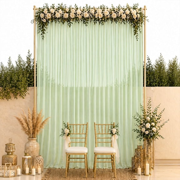 Efavormart Chiffon Backdrop Curtain Panel 10ft x 14ft – Sage Green Durable Flame Resistant Sheer Draping Fabric with Rod Pocket