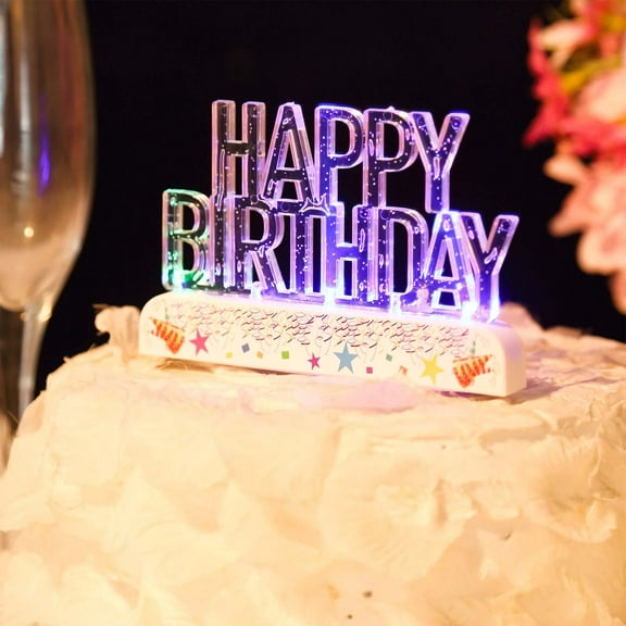 Efavormart Clear Acrylic Multicolor Flashing Happy Birthday Cake Topper - 5"x 3"