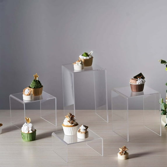 Efavormart Clear Acrylic Riser Cake Stand Set, Cupcake Dessert Display Stands - 4 Assorted Size for Wedding, Birthday Table Decor, Cupcakes, Jewelry, Candy Display