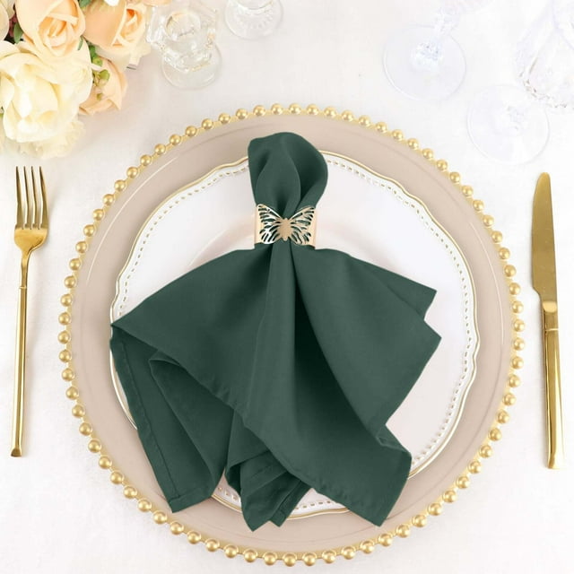 Efavormart Cloth Napkins Set of 10, 17x17  Inch Hunter Green Seamless Dinner Napkins, Washable Linen Table Napkin Cloth with Hemmed Edges for Weddings, Party and Banquet