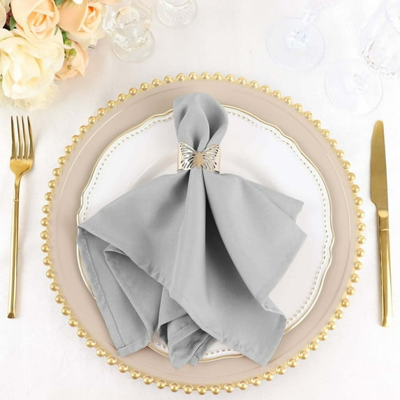 Efavormart Cloth Napkins Set of 25, 17x17 Inch Silver Seamless Dinner Napkins, Washable Linen Table Napkin Cloth with Hemmed Edges for Weddings, Party and Banquet