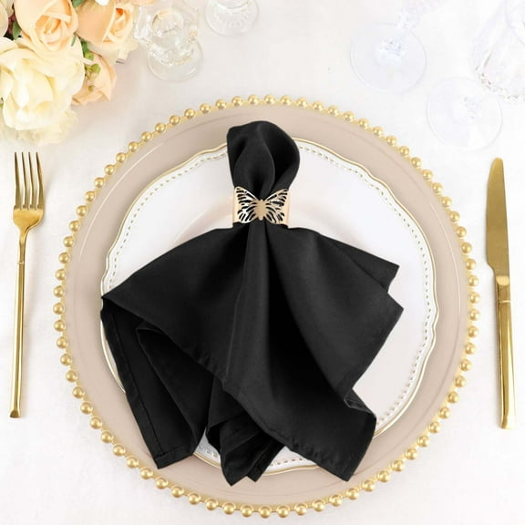 Efavormart Cloth Napkins Set of 5, 17x17 Inch Black Seamless Dinner Napkins, Washable Linen Table Napkin Cloth with Hemmed Edges for Weddings, Party and Banquet
