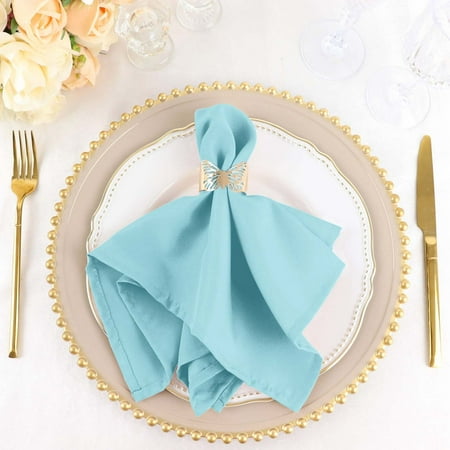Efavormart Cloth Napkins Set of 5, 17x17 Inch Light Blue Seamless Dinner Napkins, Washable Linen Table Napkin Cloth with Hemmed Edges for Weddings, Party and Banquet
