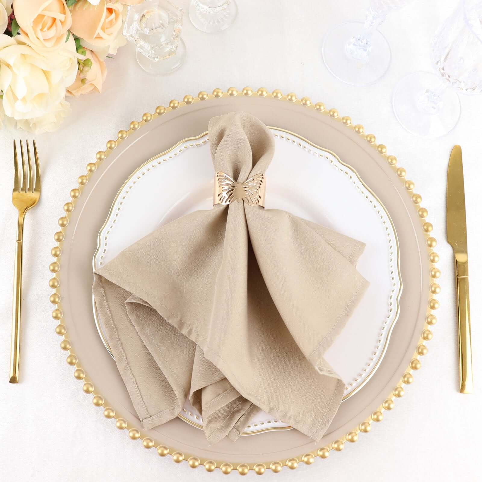 Nude Beige 17"x17" Polyester Seamless Dinner Napkins Set of 5