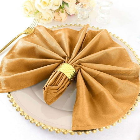 Efavormart Cloth Napkins Set of 5, 20x20 Inch Gold Seamless Dinner Napkins, Washable Linen Table Napkin Cloth with Hemmed Edges for Weddings, Party and Banquet
