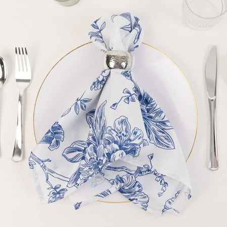 Efavormart Cloth Napkins Set of 5, 20x20 Inch White/Blue Seamless Dinner Napkins, Washable Linen Table Napkin Cloth with Hemmed Edges for Weddings, Party and Banquet