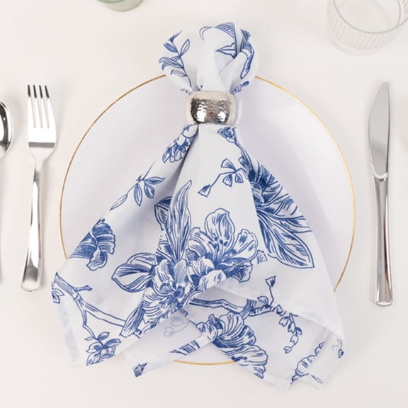 Efavormart Cloth Napkins Set of 5, 20x20 Inch White/Blue Seamless Dinner Napkins, Washable Linen Table Napkin Cloth with Hemmed Edges for Weddings, Party and Banquet