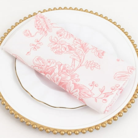 Efavormart Cloth Napkins Set of 5, 20x20 Inch White/Pink Seamless Dinner Napkins, Washable Linen Table Napkin Cloth with Hemmed Edges for Weddings, Party and Banquet