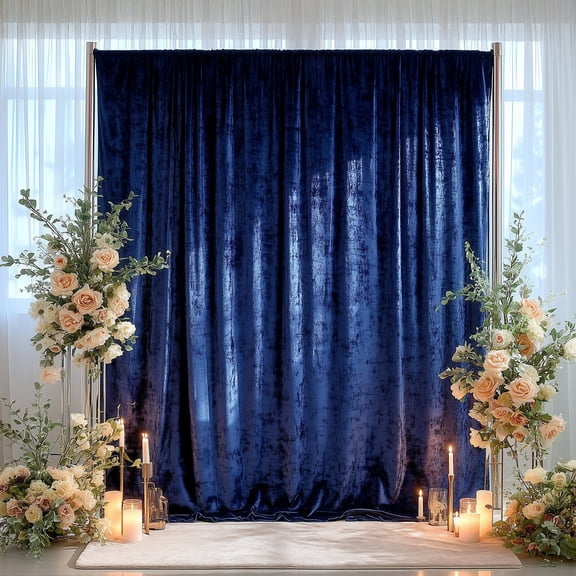 Efavormart Crushed Velvet Backdrop Curtain – Navy Blue 5ft x 12ft Event Drape with Rod Pocket, Privacy Panel for Photo Booths & Events