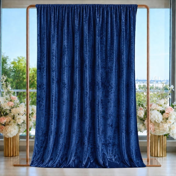 Efavormart Crushed Velvet Backdrop Curtain – Navy Blue 5ft x 14ft Event Drape with Rod Pocket, Privacy Panel for Photo Booths & Events