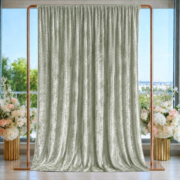 Efavormart Crushed Velvet Backdrop Curtain – Sage Green 5ft x 14ft Event Drape with Rod Pocket, Privacy Panel for Photo Booths & Events