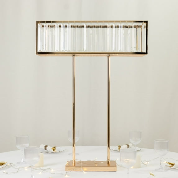 Efavormart Crystal Pendant Flower Stand, Gold Metal Centerpiece Vase – 32" Tall Rectangular Display Rack