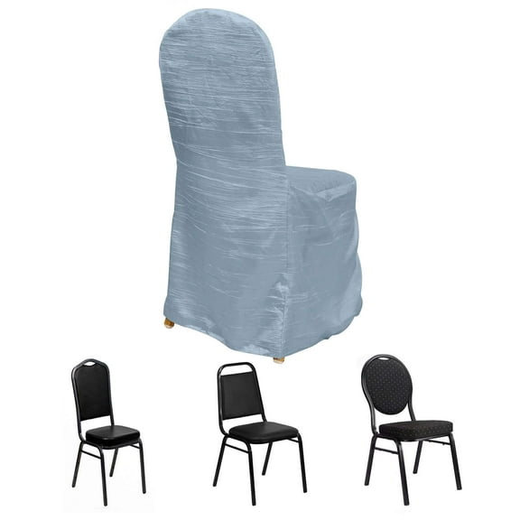 Efavormart Dusty Blue Crinkle Crushed Taffeta Banquet Chair Cover, Reusable Wedding Chair Cover