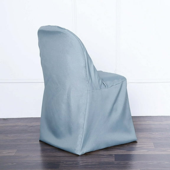 Efavormart Dusty Blue Polyester Folding Round Chair Covers  Universal Stretch Chair Slipcovers Protector for Wedding, Banquet, and Party