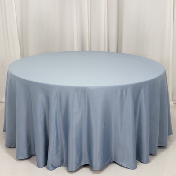 Efavormart Dusty Blue Seamless Lamour Satin Round Tablecloth - 120" for 5 Foot Table With Floor-Length Drop