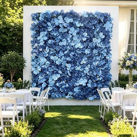Efavormart Dusty Blue UV Protected Hydrangea Flower Wall Mat Backdrop 4 Artificial Panels 11 Sq ft.