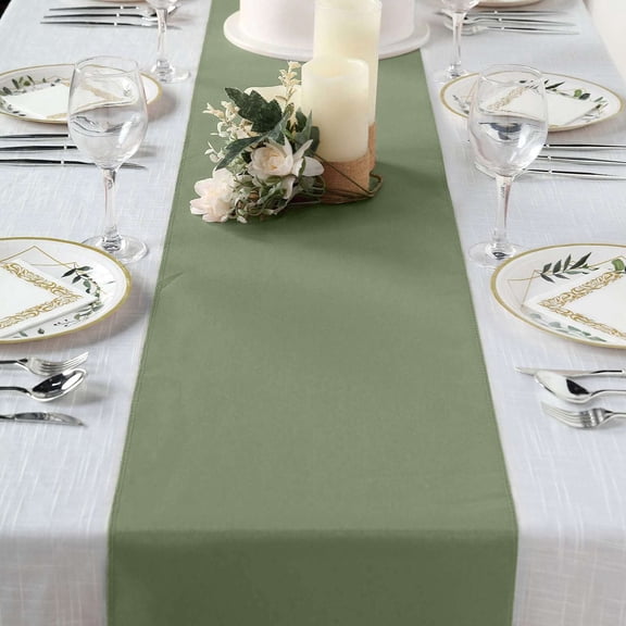 Efavormart Eucalyptus Sage Green Polyester Table Runner For Weddings Birthday Party Banquets Decor Fit Rectangle and Round Table - 12"X108"