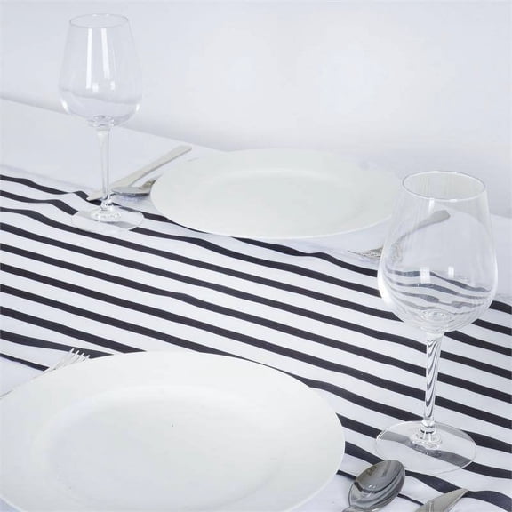 Efavormart Ever Lovable Stripes Premium Table Runner For Wedding Party Decor Fit Rectangle and Round Table - Black / White