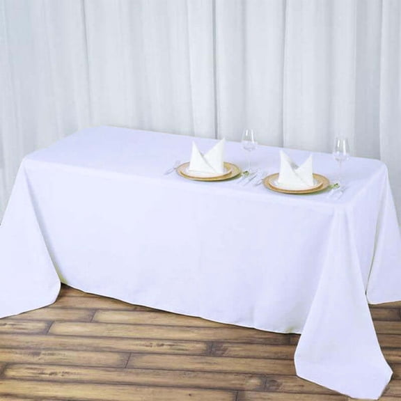 Efavormart Fire Retardant White Tablecloth 90"x132" Seamless Premium Polyester Rectangular Table Cover for 6 Foot Table With Floor-Length Drop