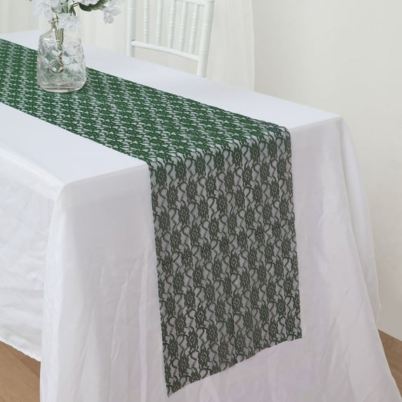 Efavormart Floral Lace Premium Table Top Runner For Weddings Birthday Party Decor Fit Rectangle and Round Table - Hunter Emerald Green