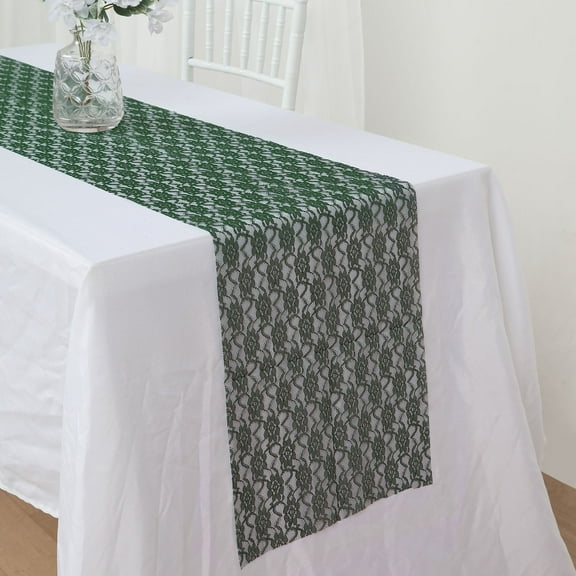 Efavormart Floral Lace Premium Table Top Runner For Weddings Birthday Party Decor Fit Rectangle and Round Table - Hunter Emerald Green