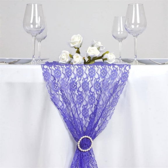 Efavormart Floral Lace Premium Table Top Runner For Weddings Birthday Party Decor Fit Rectangle and Round Table - Royal Blue
