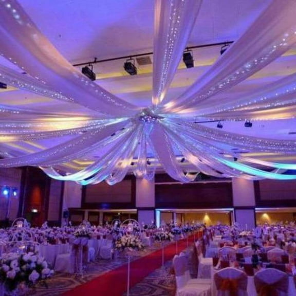 Efavormart Full Set Of 4 White Panels With 20" Hoop Ceiling Draping Kit For Wedding Party Banquet Event - FREE Tool Kit