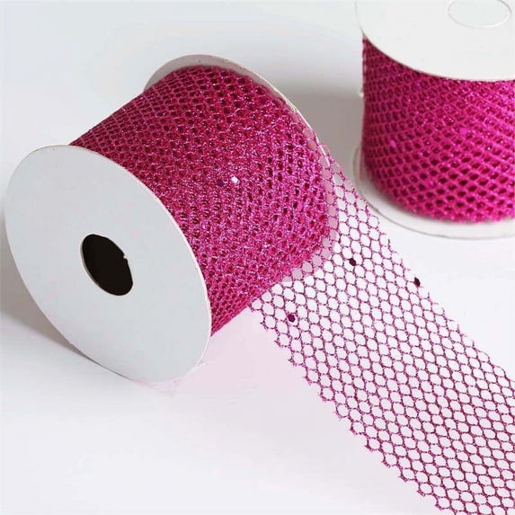 Efavormart Glittery Hexagonal Mesh Ribbon For Gift Wrapping, Hair Bow Clips & Accessories Making Sewing -Fushia- 2.5 x 10 Yards