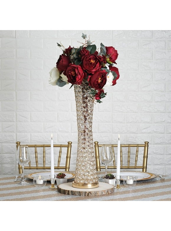 Efavormart Gold 24" Tall Elegant Tall Hurricane Beaded Crystal Vase Wedding Centerpiece