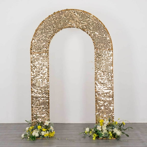 Efavormart Gold Big Payette Sequin Open Arch Backdrop Cover, Sparkly U-Shaped Fitted Wedding Arch Slipcover - 8ft