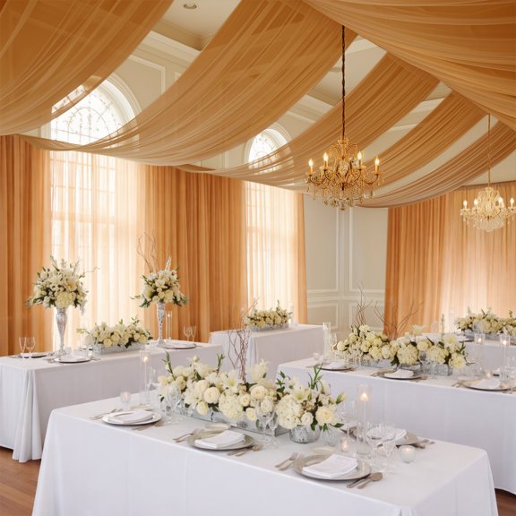 Efavormart Gold Chiffon Drape Curtain, Durable Flame Resistant Backdrop and Ceiling Panel With Rod Pocket - 5ftx20ft