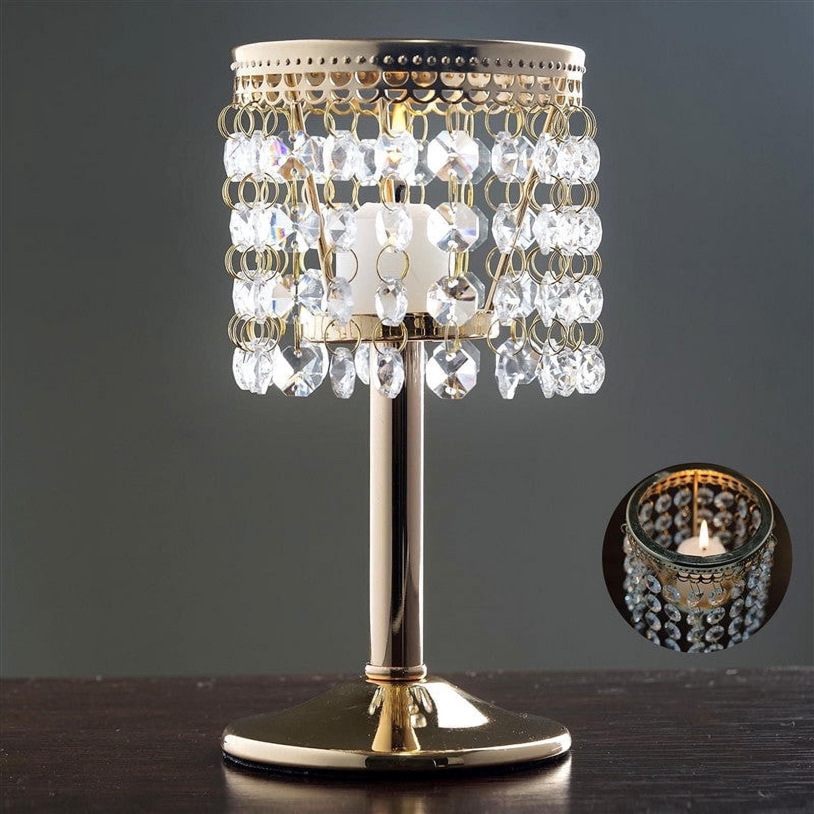 Efavormart Gold Elegant Metal Votive Tealight Crystal Candle Holder Wedding Dining Room Coffee Table Decorative Centerpiece - 7.5"