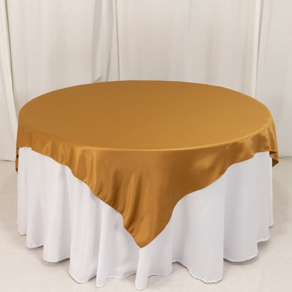 Efavormart Gold Lamour Satin Table Overlay, Square Tablecloth Topper - 72"x72"