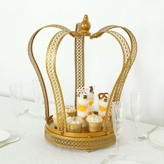 Efavormart Gold Metal Crown Cupcake Dessert Display Stand, Princess Tiara Wedding Cake Stand - 19"