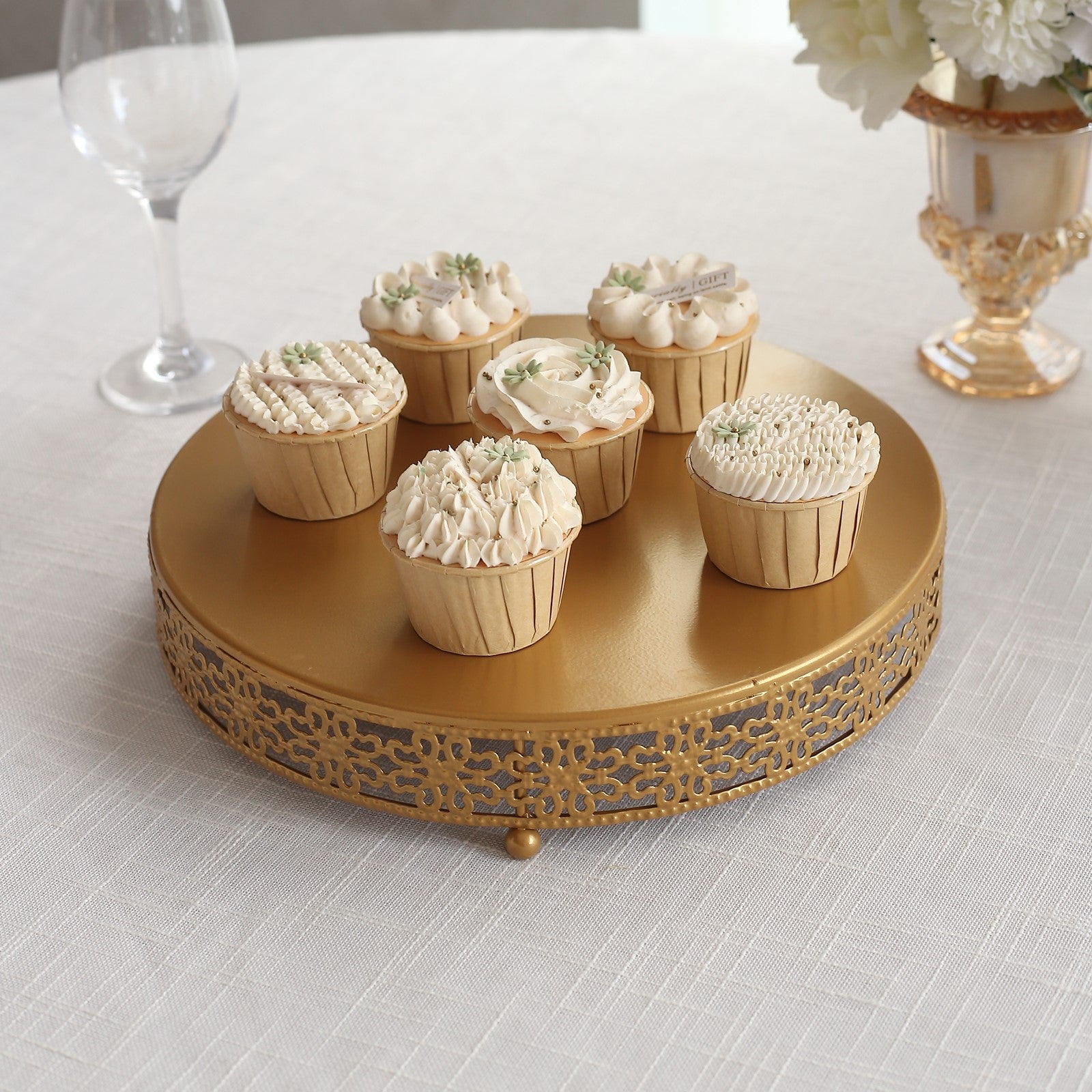 Efavormart Gold Metal Fleur De Lis Round Pedestal Cake Stands, Cupcake