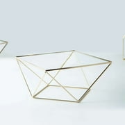 Efavormart Gold Metal Geometric Cake Stand Display Centerpiece Pedestal Riser with Square Glass Top - 14