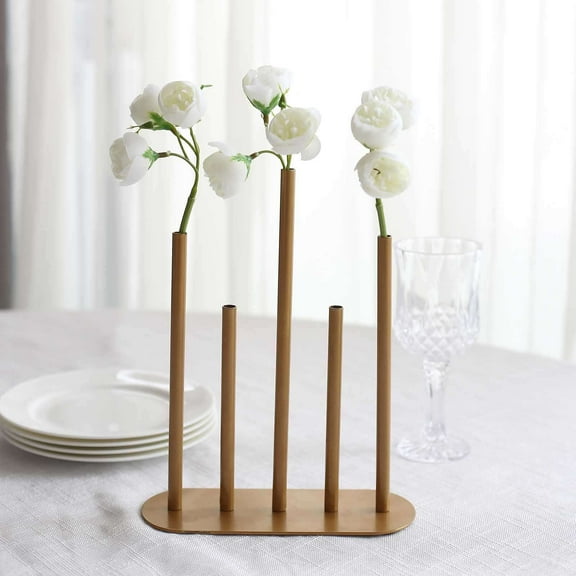 Efavormart Gold Metal Minimalist Bud Vase Centerpiece, 5-Tubes Single Stem Flower Vase - 10" Tall