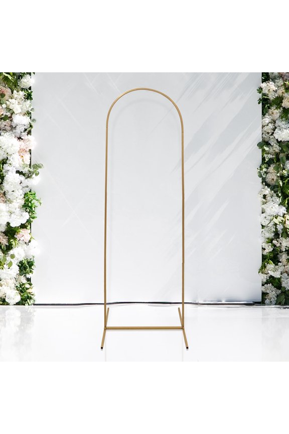 Gold Metal Round Top Chiara Wedding Arch Backdrop Stand, Rectangular Floral Balloon Frame Ceremony Arbor - 6ft