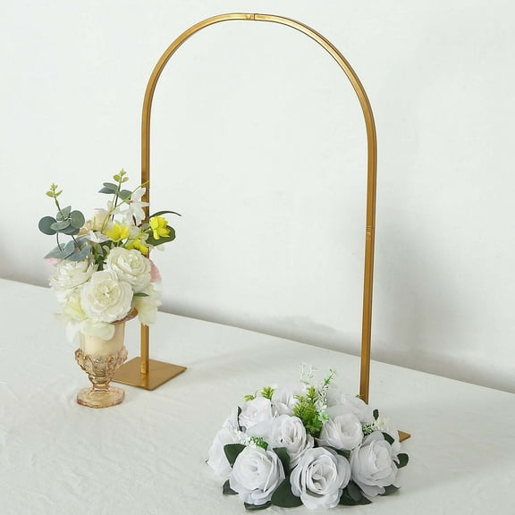 Efavormart Gold Metal Wedding Cake Chiara Arch Table Centerpiece with Rounded Top, Flower Stand Frame with Detachable Base - 35"