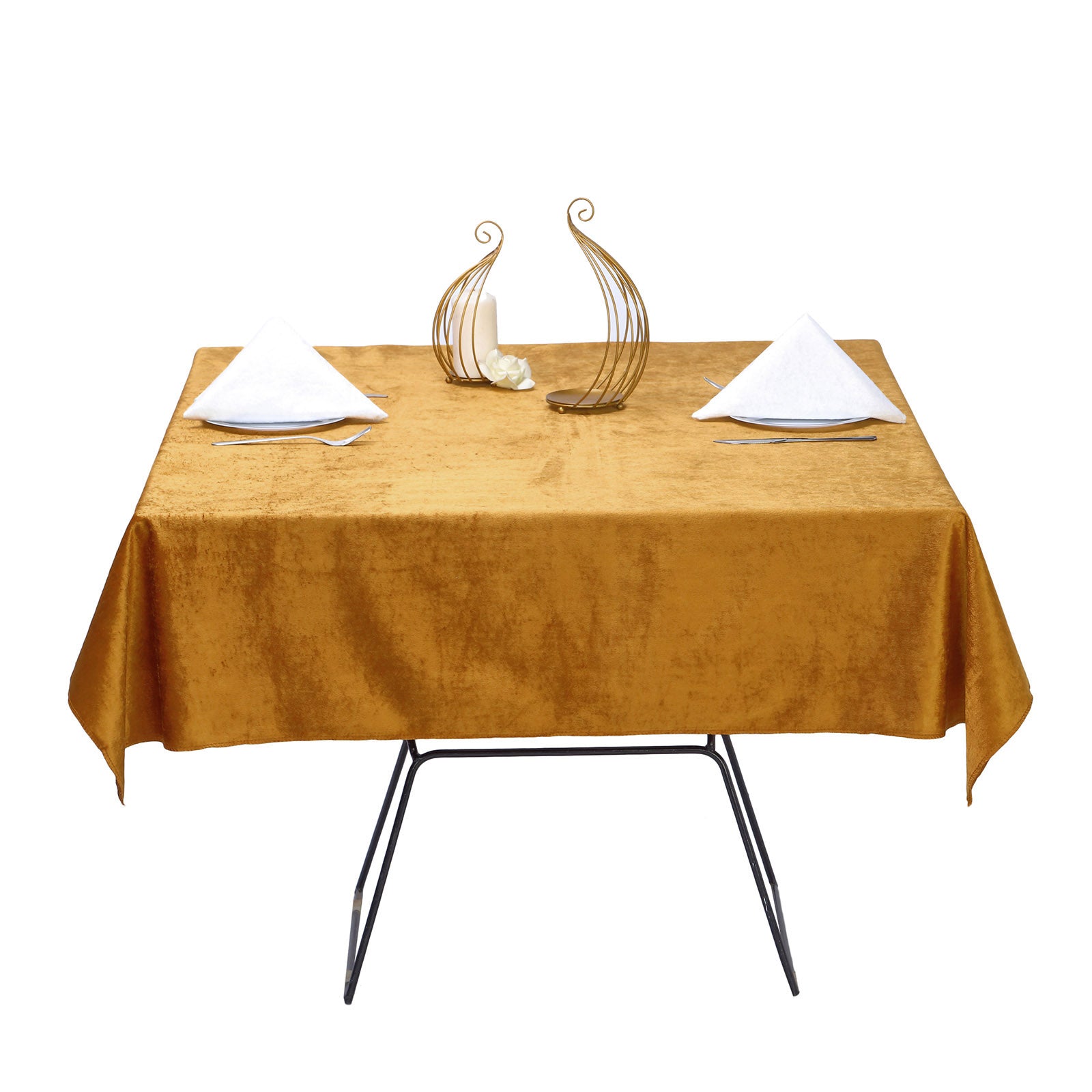 Efavormart Gold Premium Velvet Table Overlay Square 54" Tablecloths For