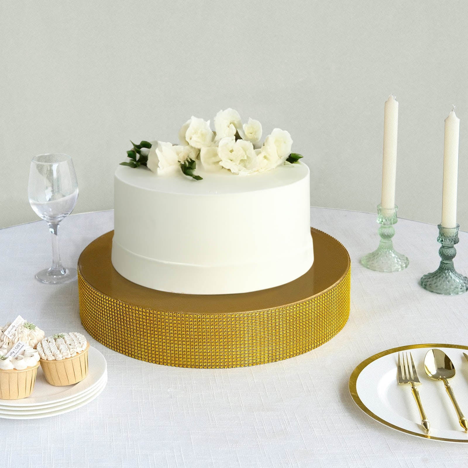 Efavormart Gold Round Metal Pedestal Cake Stand with Rhinestones