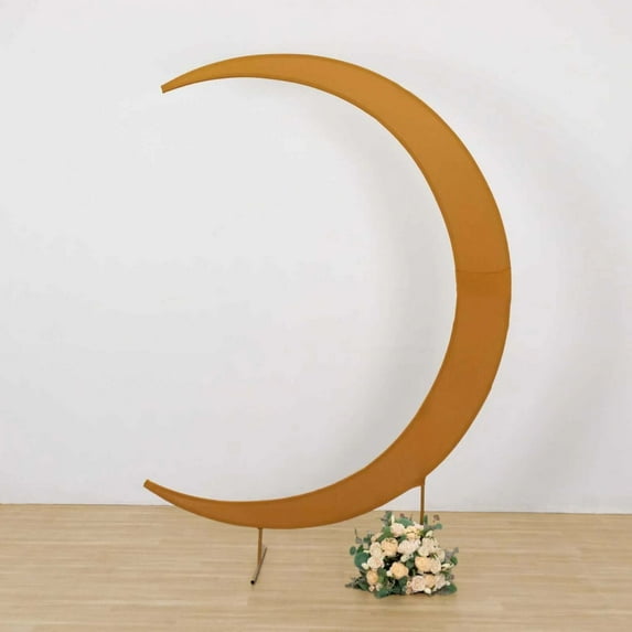 Efavormart Gold Spandex Crescent Moon Chiara Backdrop Stand Cover, Custom Fitted Wedding Arch Cover - 7.5ft