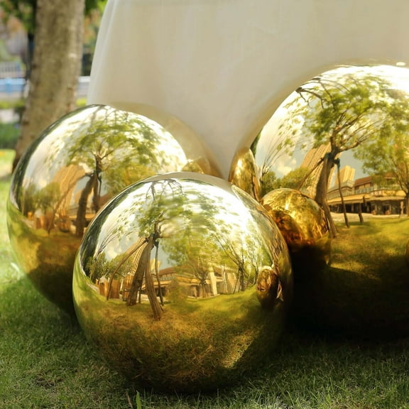 Efavormart Gold Stainless Steel Gazing Globe Mirror Ball, Reflective Shiny Hollow Garden Sphere - 16"
