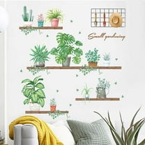 Efavormart Green Potted Plants on Shelves Wall Decals, Tropical Art Decor Stickers