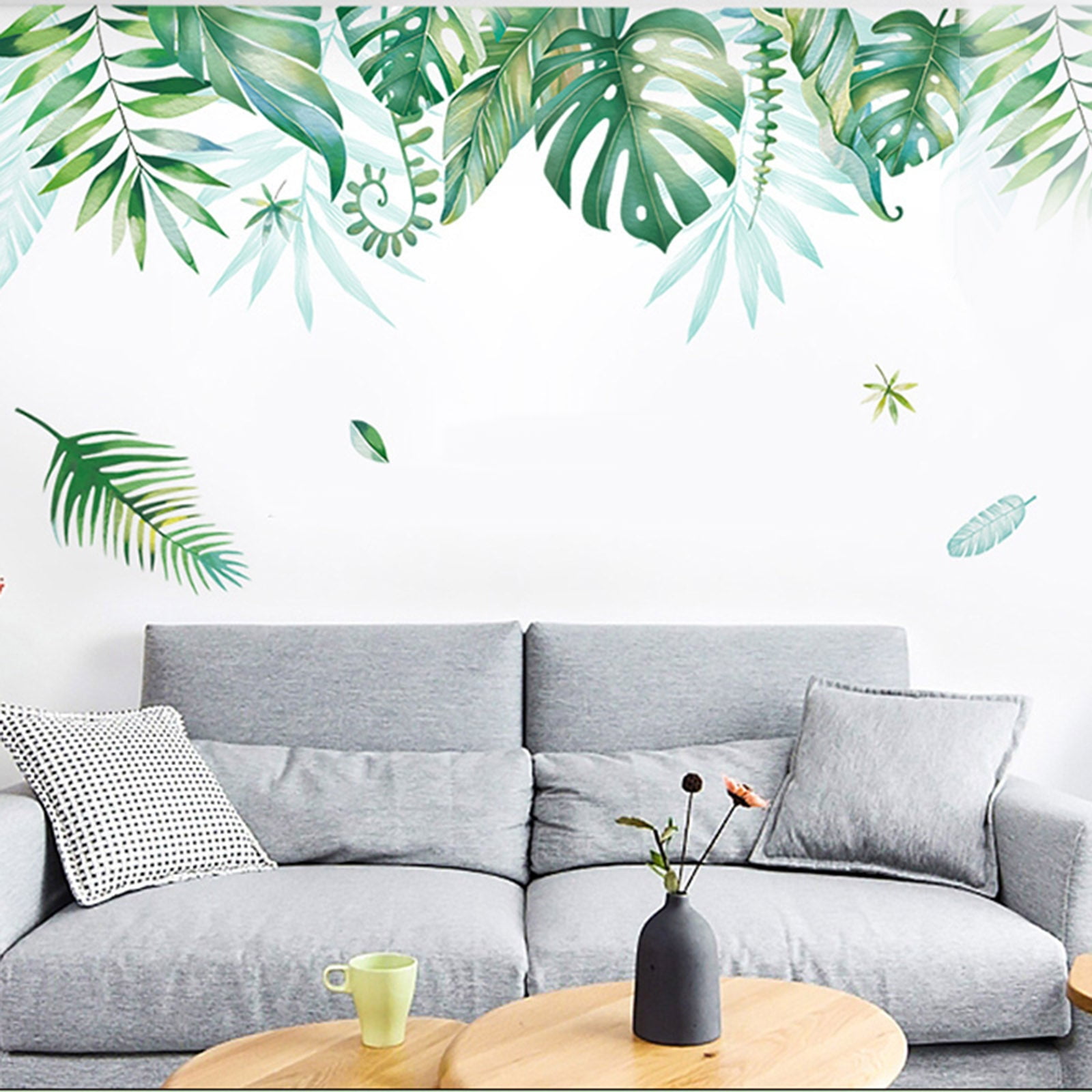 Yirtree Green Plants Palm Leaf Wall Stickers,Tropical Plants Removable Wall  Art Mural Decals for Home Living Room Background Decoration Mural Wall  Sticker Living Room Background Decal 