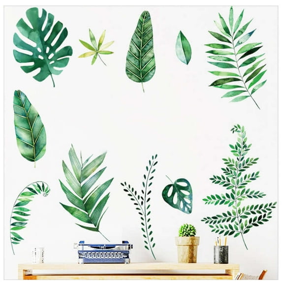 Efavormart Green Tropical Assorted Leaves Wall Decals, Plant Peel Removable Stickers