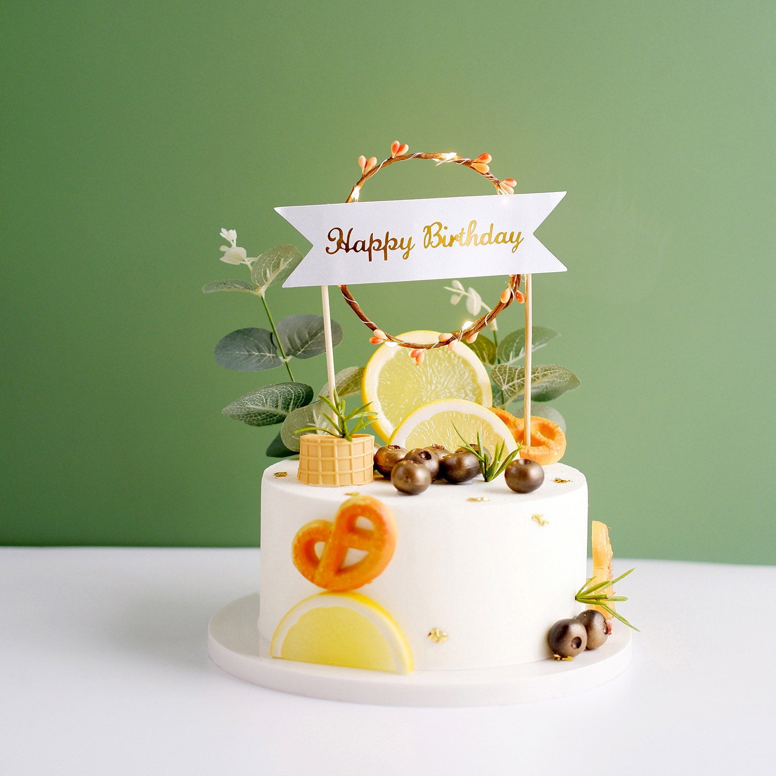 Happy Birthday Lime Green Bow Elegant Cake Decoration Cake Topper